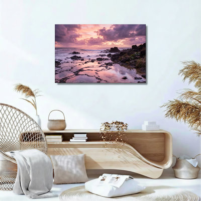 Sunset Coast Canvas Wall Art Oil Painting Print Set Of 1