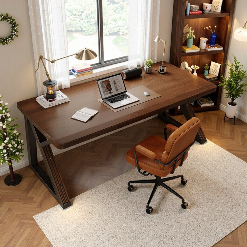 Extra Long 55.1-Inch Solid Wood Double Desk For Home Office