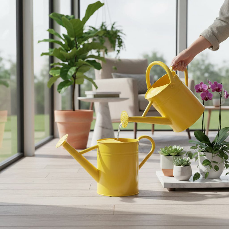 Metal Watering Can with Removable Spout, Galvanized 1 gal., Perfect for Indoor & Outdoor Use (Yellow), Yellow