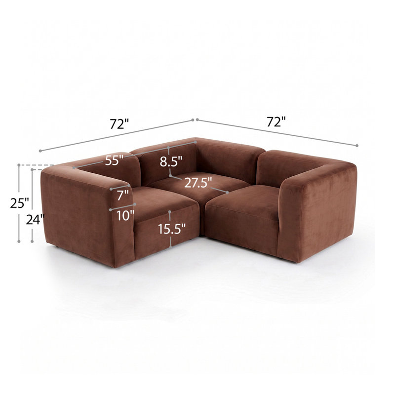 Canapé modulaire en L avec sièges profonds et 3 places Modular Performance, H 25 po x l 73 po x P 73 po