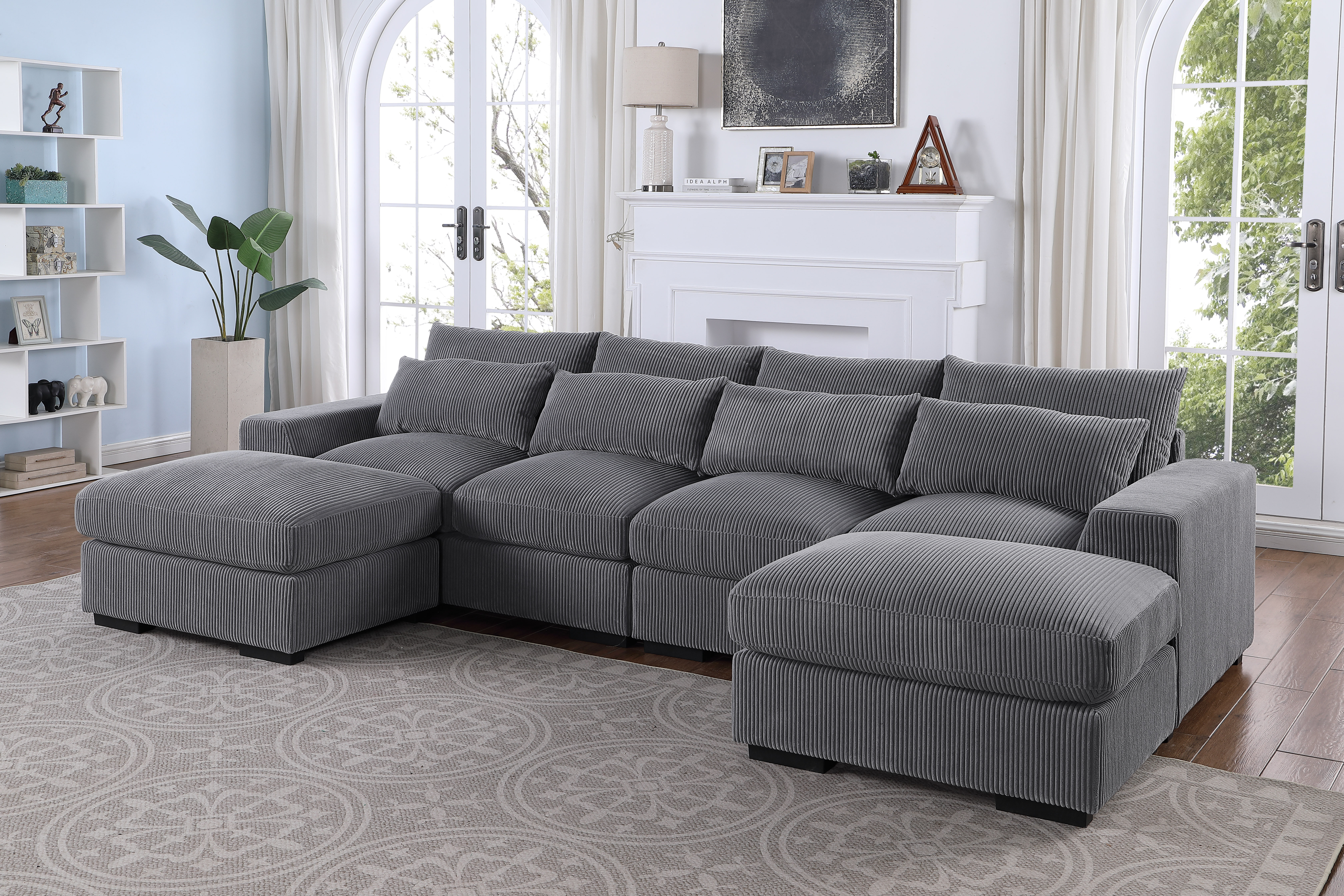 Nyerere 123.24" Upholstered Linen Sectional Sofa
