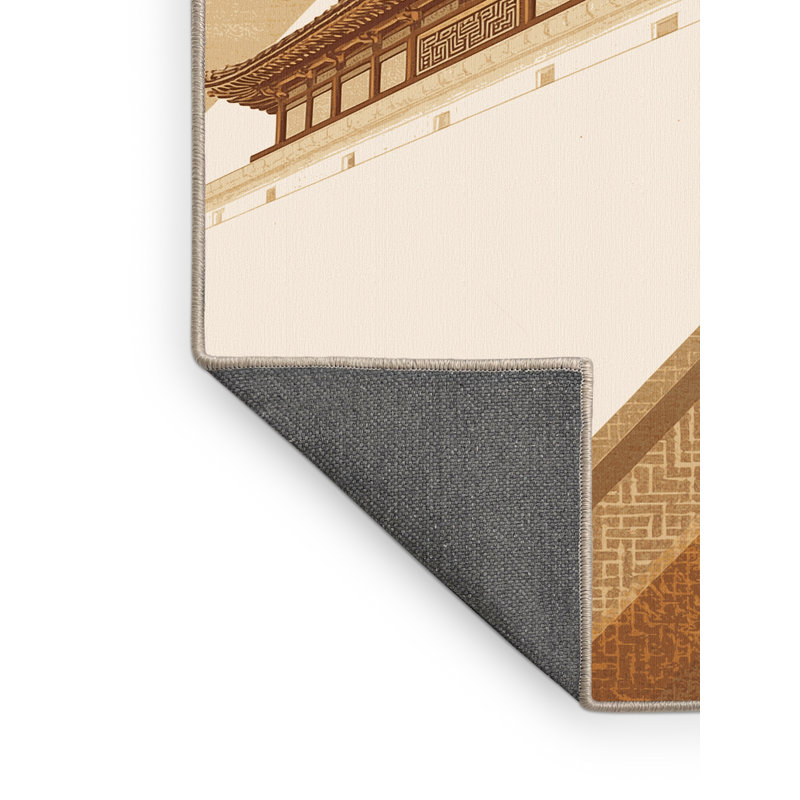 Soft Plush Garrett Seoul Gyeongbokgung Palace Classic Oriental Area Rug in Beige – Beige Binding, 6x9