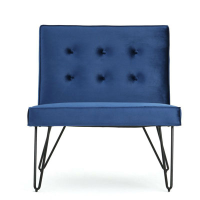 Navy Velvety Soft Upholstered Polyester Accent Chair Black Metal Legs -  Everly Quinn, 69385EF2CF7646C88B791D87DBB890FB