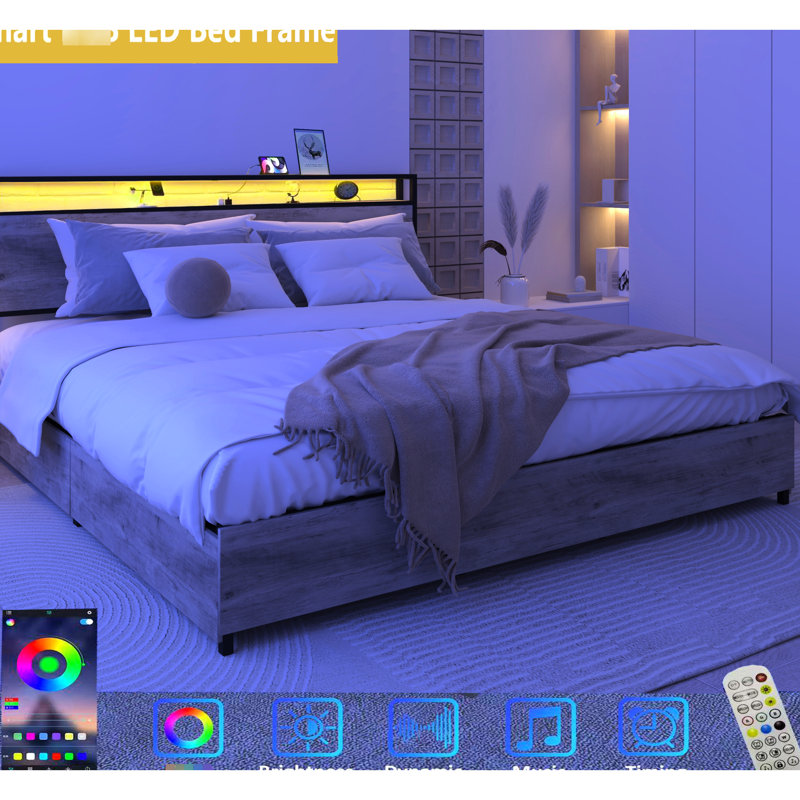 Très grand lit avec bruit - Compartiments de rangement et tête de lit - Offrez une chambre paisible et organisée avec beaucoup d'espace pour garder votre rangement organisé et élégant