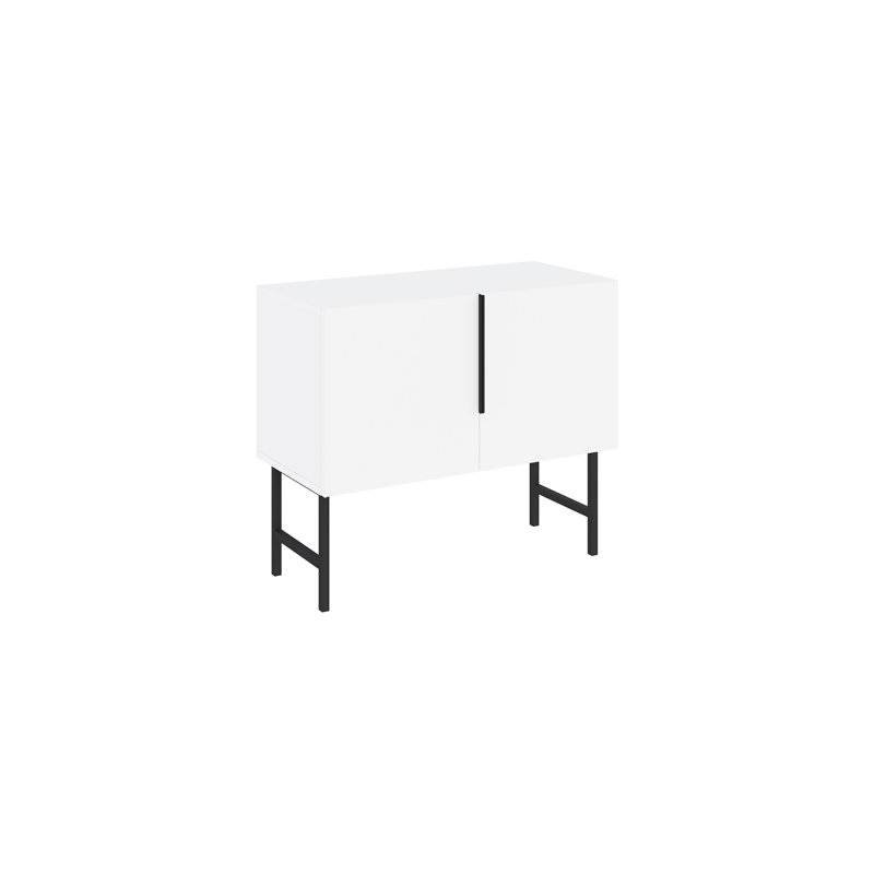  Modern Console Cabinet With Black Metal Legs, Living Room, White