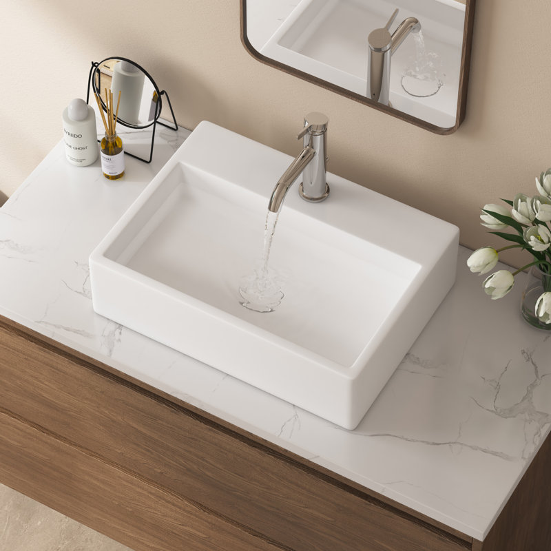 Turner Rectangular Wall Hung/Countertop Basin Bathroom Sink with Mounting Bolts, 13.5cm H x 49cm L x 36cm W