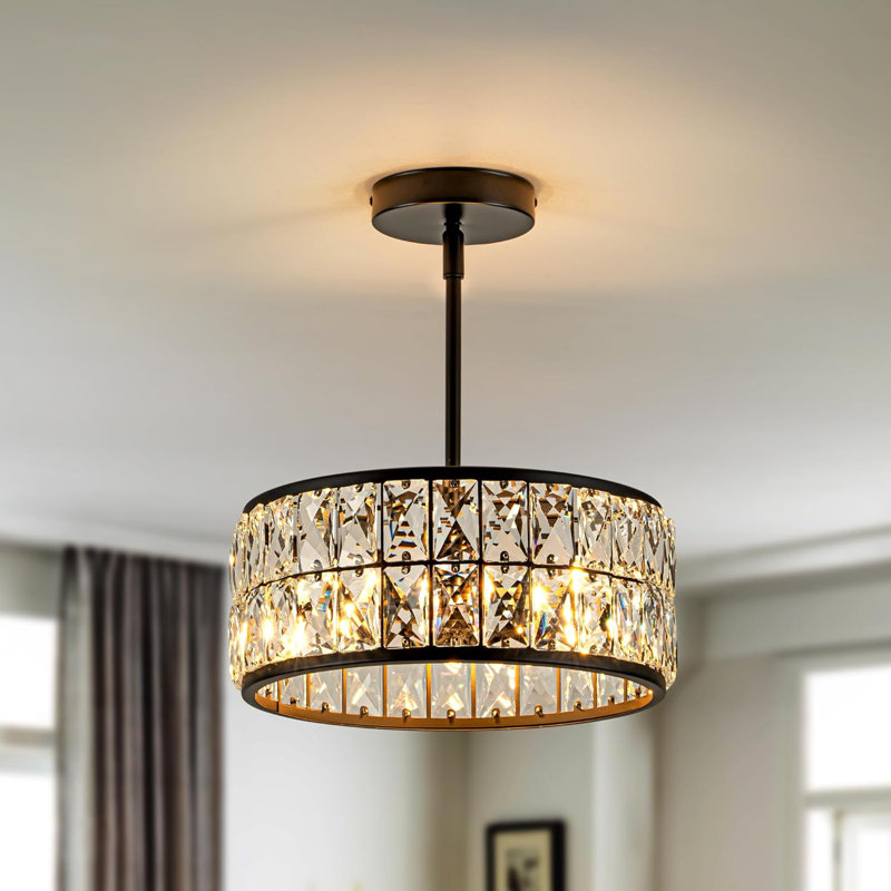 Lustre moderne semi-encastré en cristal moderne à 3 lumières avec abat-jour en cristal transparent pour la cuisine, la chambre, le vestibule, le couloir et le couloir