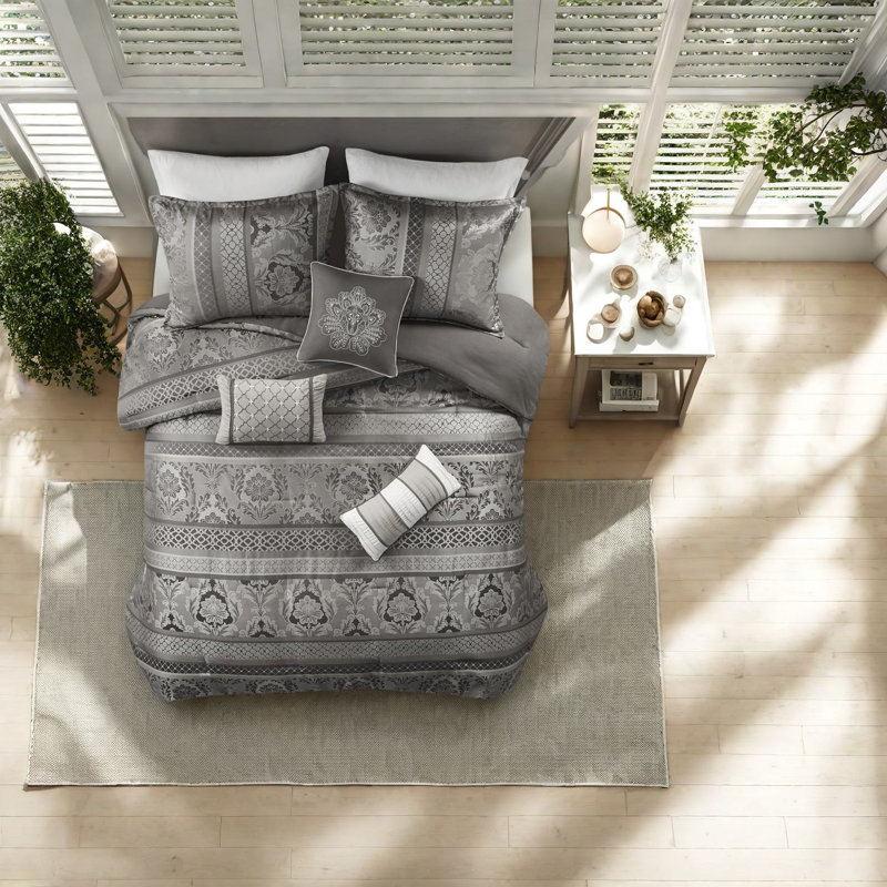 Ensembles de literie luxueux en jacquard gris, grand, pour une maison moderne