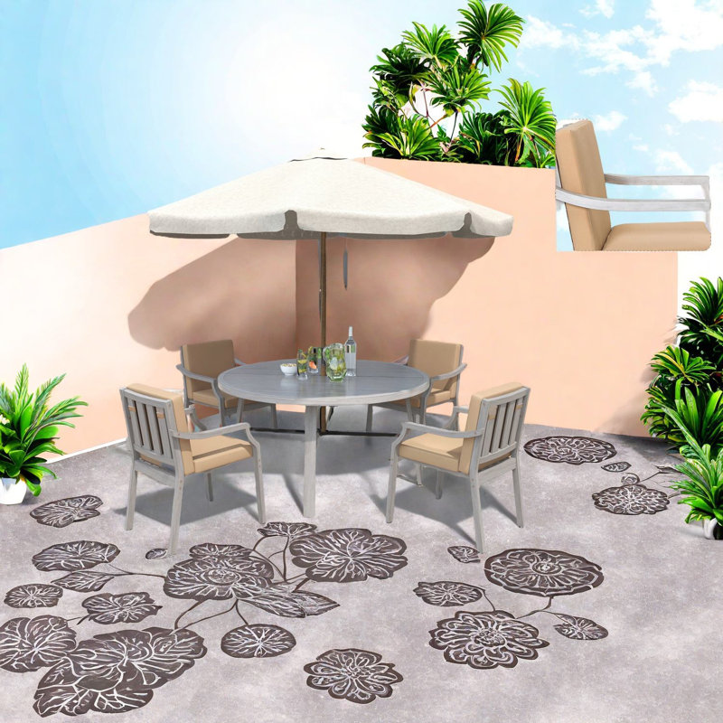 Elegant Wooden Patio Dining Sets, Antique Gray With Cushions For Garden And Backyard