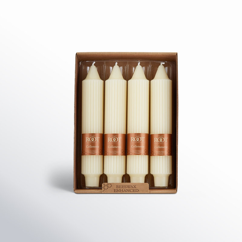 Grecian Collenette Unscented Taper Candle, 7" H x 1.25" W x 1.25" D, Ivory