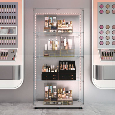 Vitrine en verre trempé, armoire à vin, armoire de rangement, classeur, avec bande DEL Bluetooth, peut être contrôlée par une télécommande ou une application mobile, roulettes pivotantes, peut être placée n'importe où