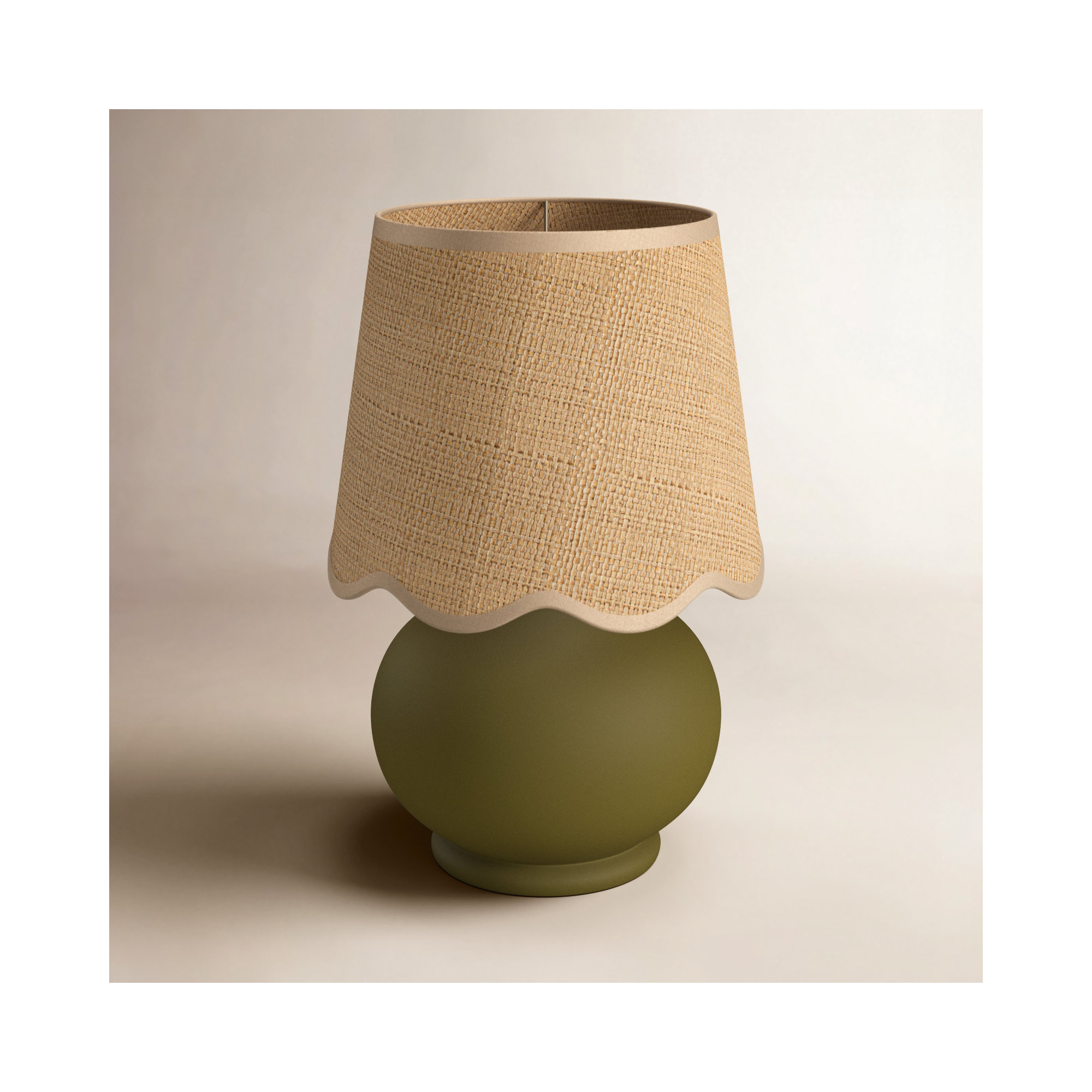 Momsen Scallop Shade Matte Lamp, 13"H x 8"W x 8"D, Green, Natural
