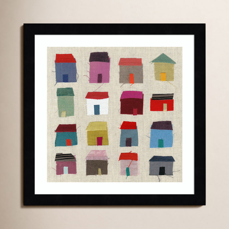 Montier maisons encadrées sur papier par Jenny Frean, Noir, H 13 po x l 13 po x P 1 po