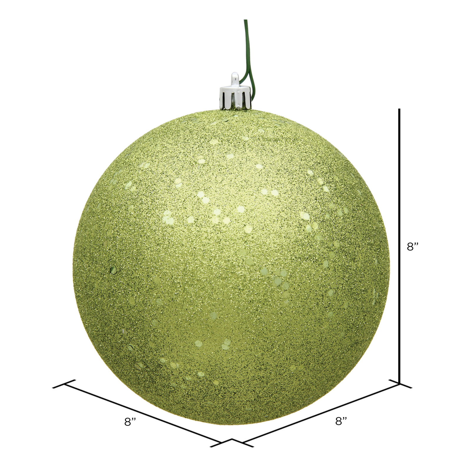 Holiday Décor Ball Ornament, 8" H x 8" W x 8" D, Lime Sequin