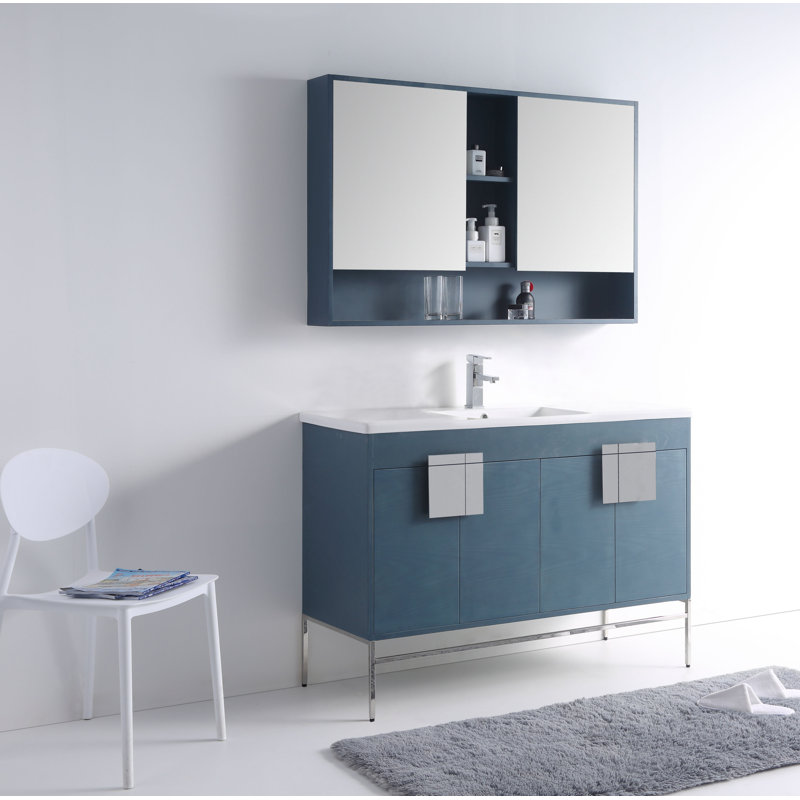 Ensemble de meuble-lavabo simple 48 po Maisie, Bleu français, Chrome poli