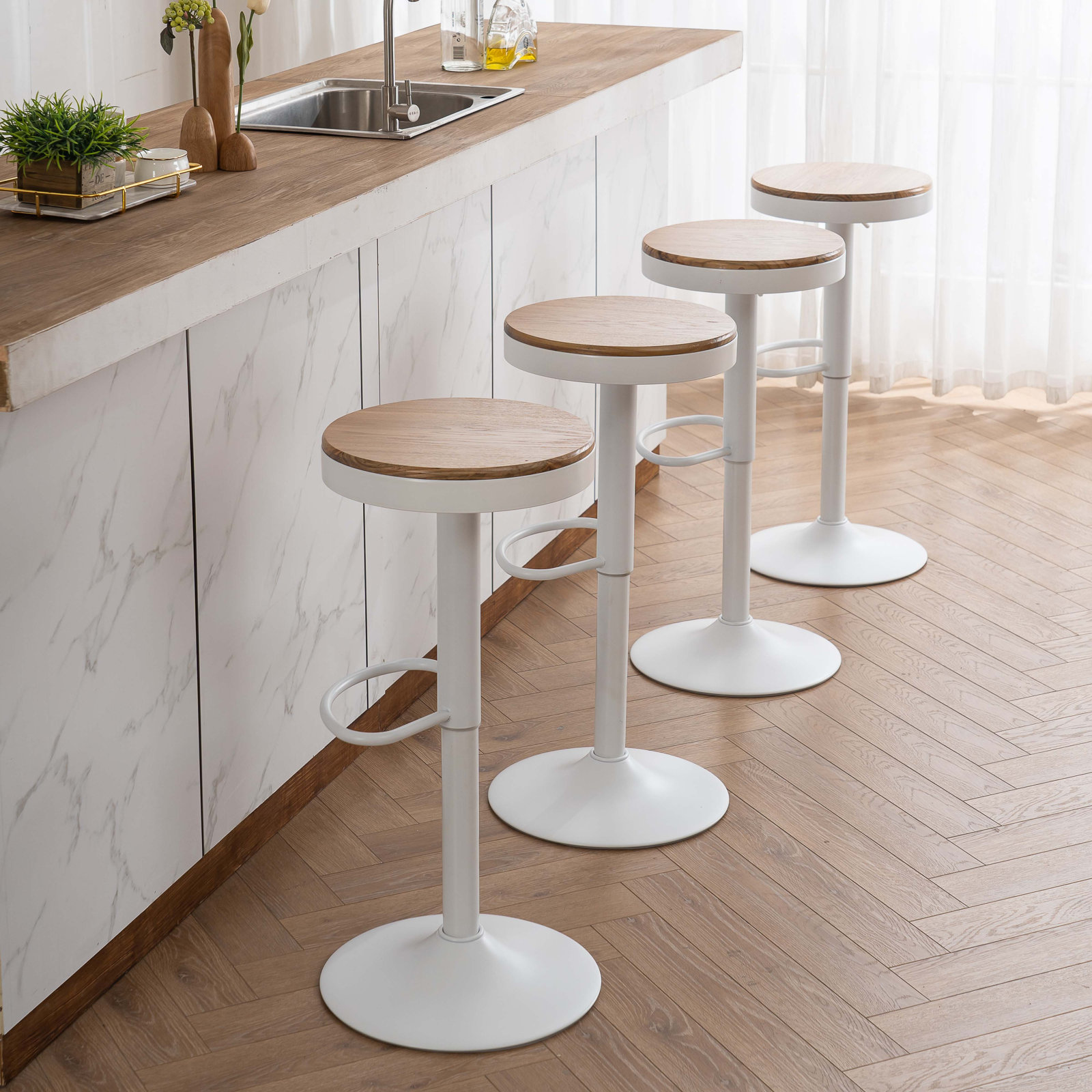 Jaina Swivel Bar Stool, 2, Brown/White