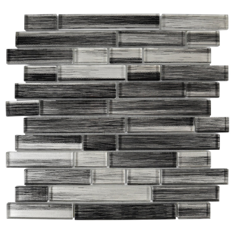 Carreau de mosaïque linéaire aléatoire en verre 12 po x 12 po Smithwick, Noir