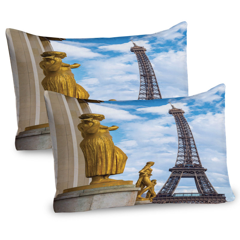 Ensemble de 2 taies décoratives Ambesonne Paris, sculptures antiques bleu Eiffel et jaune
