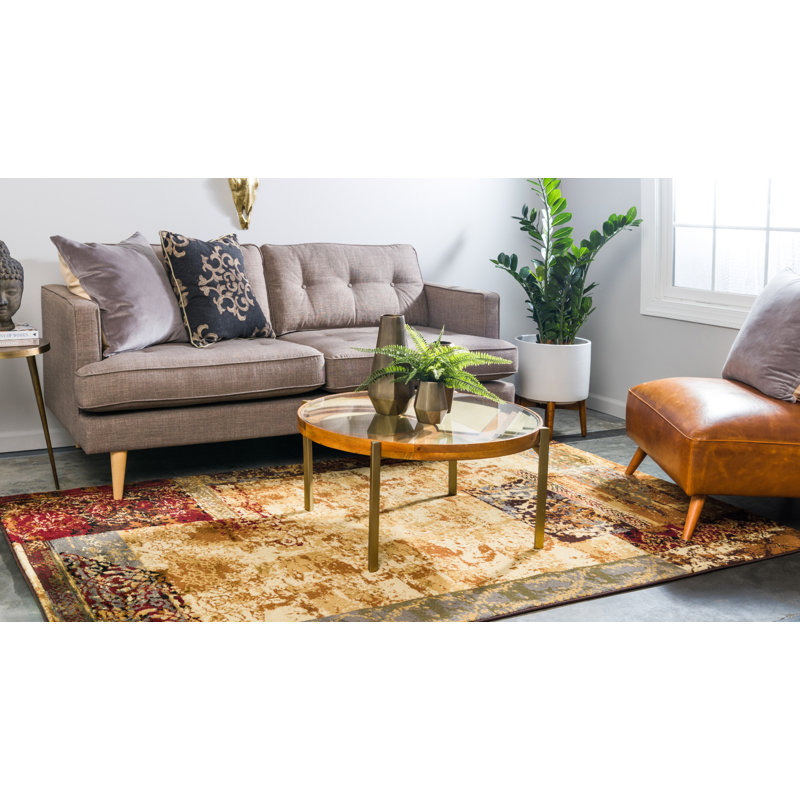 Tapis beige tissé à la machine Adetomiwa, Rectangle 9 pi x 12 pi 2 po