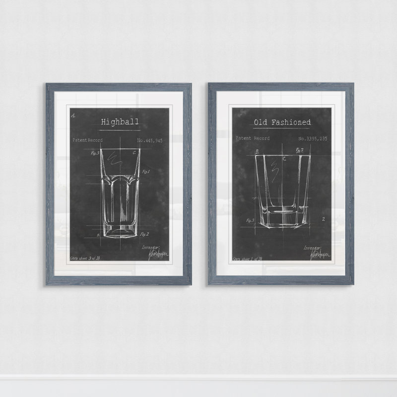 «Barware Blueprint I» par Antonyus Bunjamin (Abe) - ensemble de 2 reproductions d'art encadrées, H 24 po x l 18 po, Gris