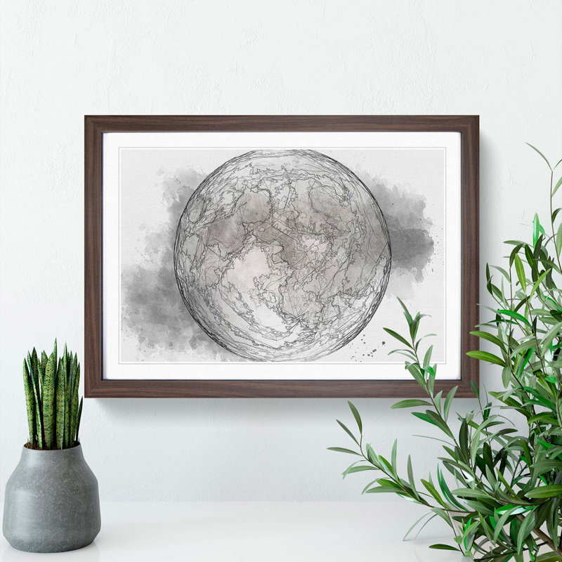 A Full Moon in Abstract - Picture Frame Graphic Art Print, 62cm H x 87cm W x 2cm D, Walnut Framed