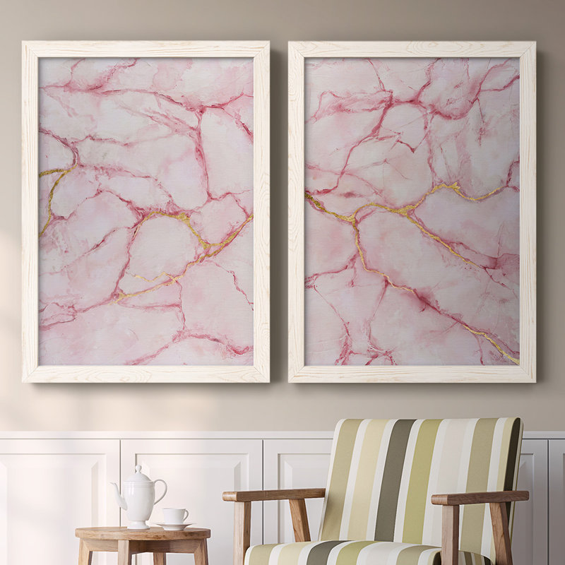 «Rose Marble I», reproduction de photo sur toile 2 pièces, Blanc, H 27,5 po x l 75 po x P 1,5 po