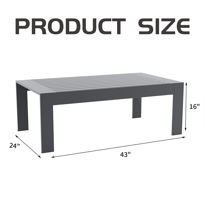 Rectangular Metal Outdoor Coffee Table , 109.2cm W 61cm D, Dark Grey
