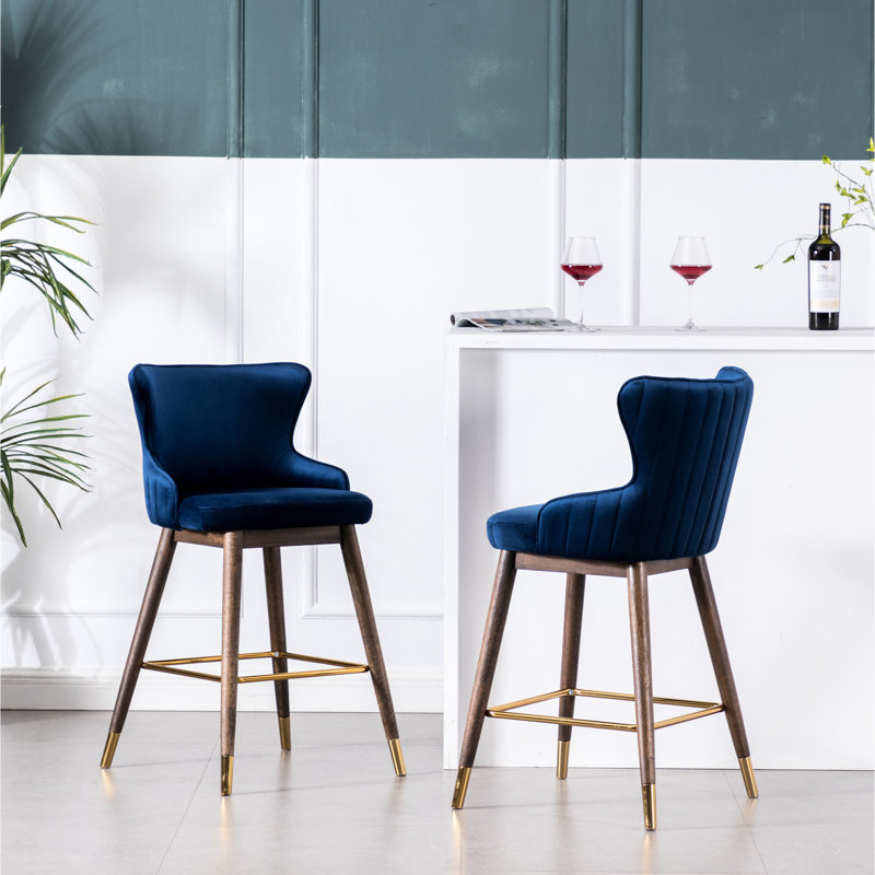 Tabourets à oreilles à hauteur de comptoir 2 pièces en tissu bleu, Bleu