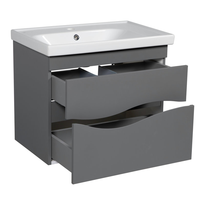 Meuble-lavabo de salle de bain mural moderne avec lavabo, panneau de fibres à densité moyenne non toxique ignifuge gris mat Collection 80 - (40 + 40) - Sans miroir
