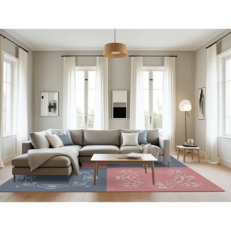 Tapis gris/zone rose à motifs, Rectangle 8 pi x 10 pi