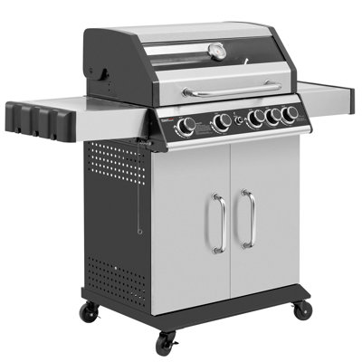 Barbecue au gaz à 4 brûleurs avec brûleur latéral et fenêtre d'observation en verre Royal Gourmet