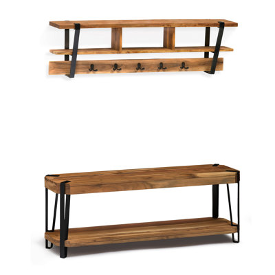 Ryegate 48"W Industrial Farmhouse Solid Wood Wall Mounted Coat Rack And Bench Set With Storage