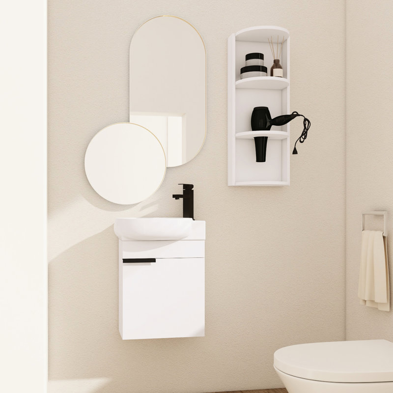 Meuble-lavabo à fermeture en douceur avec lavabo de 16 pouces, support de rangement, conception flottante, trois