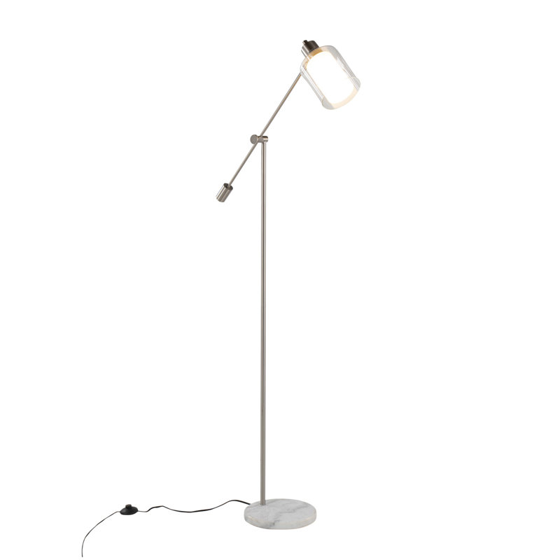 Contemporary Floor Lamp in White Marble and Nickel Metal with Clear and Frosted Glass Shade