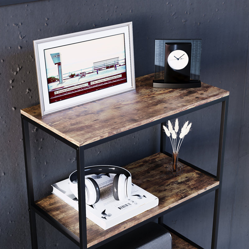 Sylvie 4 Tier Industrial Style Bookcase Living Room Shelving Unit With Metal Frame, Dark Wood