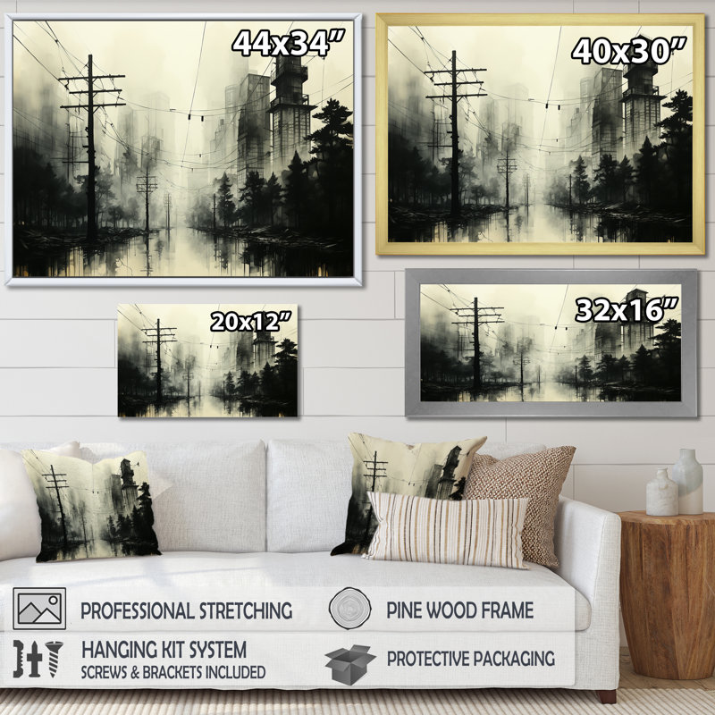 Lignes électriques Vinatige, Cadre simple noir, H 16 po x l 32 po x P 1 po