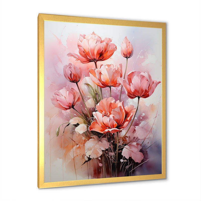 Tulipes rendues dans une palette monochromatique II sur toile, Cadre doré simple, H 32 po x l 24 po x P 1 po