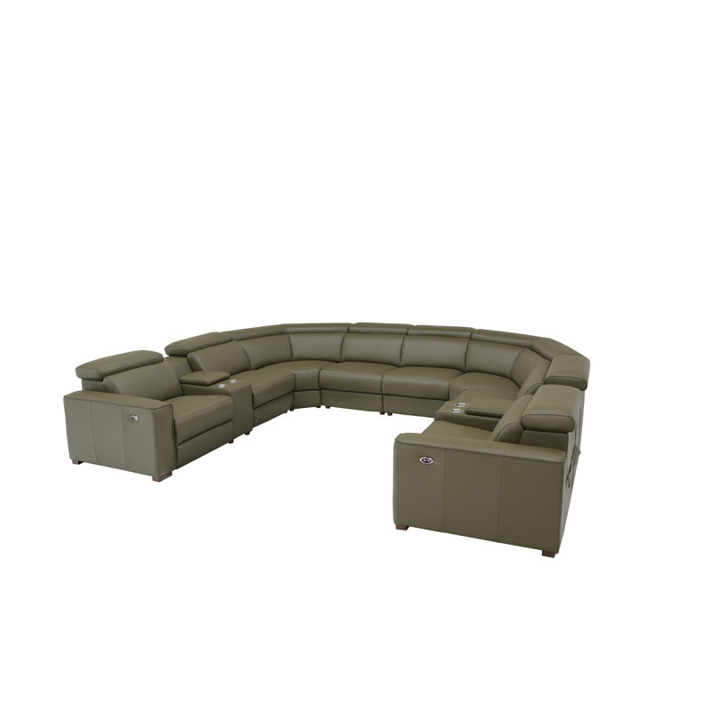 Canapé modulaire inclinable en cuir Broubusbig, Cuir fleur olive