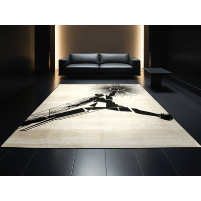 Tapis beige doux et moelleux à motif géométrique moderne et audacieux