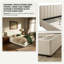 Structure de lit très grand, lit plateforme tapissier, tissu en lin avec structure en bois, aucun sommier requis, style minimaliste moderne
