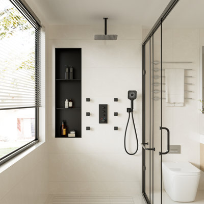 3 Functions 12 Inch Ceiling Mounted Thermostatic Shower System with 6 Body Jets