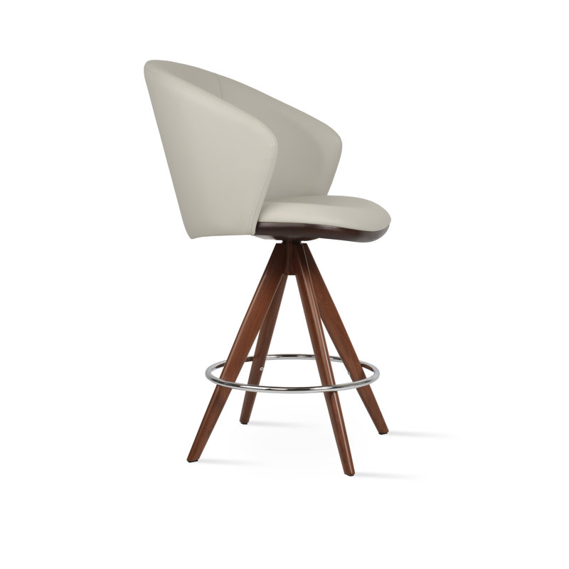 Tabouret de bar pivotant Athena Pyramid, Gris clair, Noyer