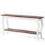 Console rétro vintage avec 2 tablettes, canapé extra long pour grands canapés modulaires et couloirs, rangement de vestibule blanc et brun