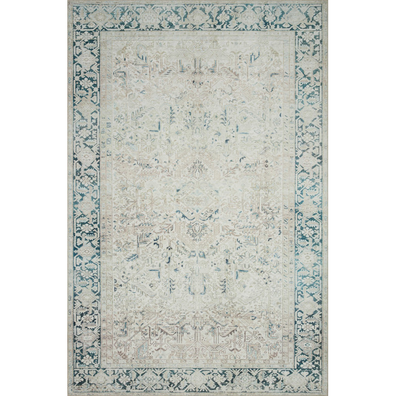 Tapis naturel / denim Magnolia Home par Joanna Gaines x Loloi Lenna, Rectangle 7 pi 6 po x 9 pi 6 po