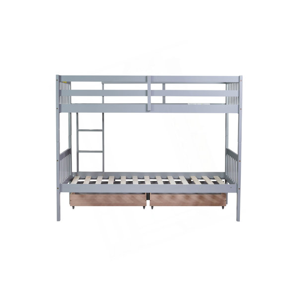 Latitude Run® Twin Over Twin Rubber Wood Bunk Bed With 2 Drawers ...