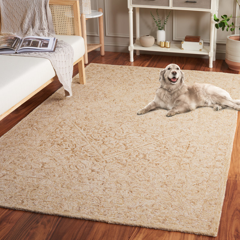 Gold and Ivory Hand Tufted Wool Rectangular Rug