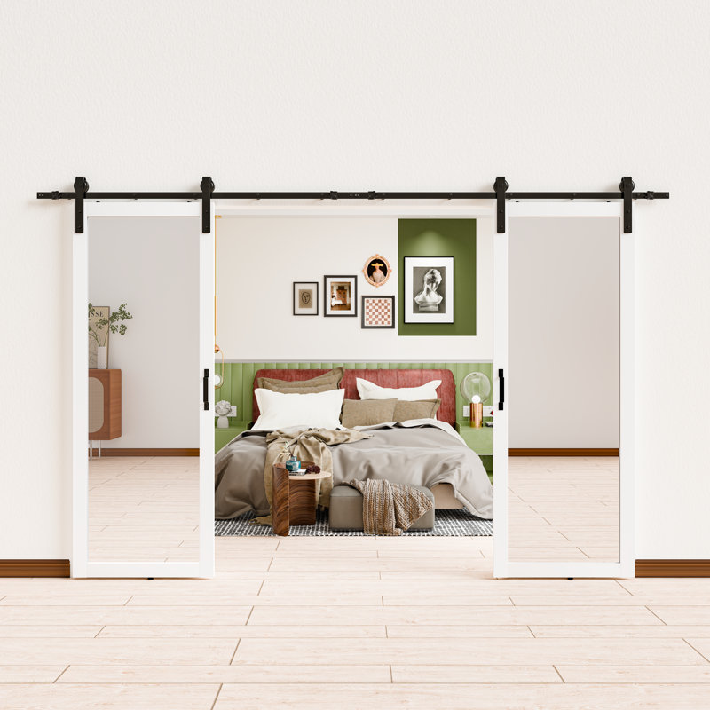 Barn Door - 1 Panel Mirror Design Sliding Door White MDF With Hardware Kit For Pantry, Closet, 48" x 84", 2