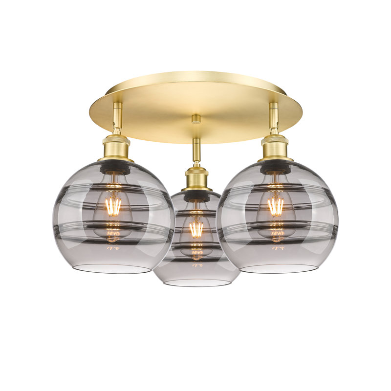 Plafonnier semi-encastré Glassoff, Gris fumée clair, Or satiné, H 10,88 po x l 19,75 po x P 19,75 po