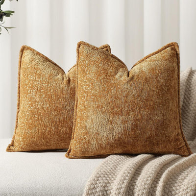 Paquet de 2 housses de coussin décoratives dorées en chenille douce et moelleuse décorative vintage