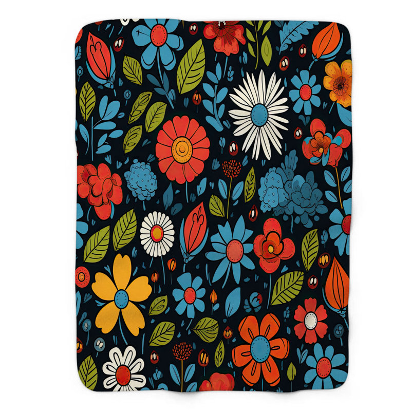 Jeté Playful Petal Doodles - 1 pièce Sherpa Bla Premium, L 60 po x L 80 po